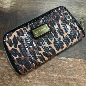 BETSEY JOHNSON Cheetah Animal Print Wallet Zip Around Sequin Glitter NEW Y2K